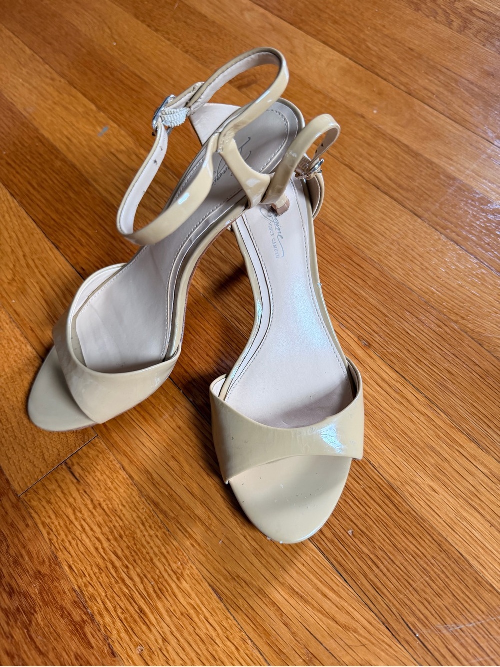 Vince Camuto Nude Patent Ankle-Strap Heels